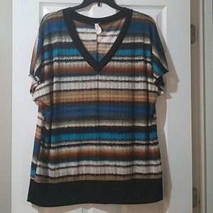Brown and blue striped blouse